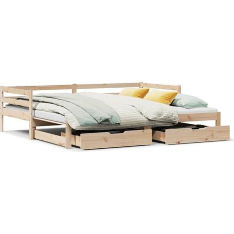 Canapé-lit avec matelas gigogne et tiroirs, matelas non inclus, dimensions : 90 x 190 cm (1/5)
