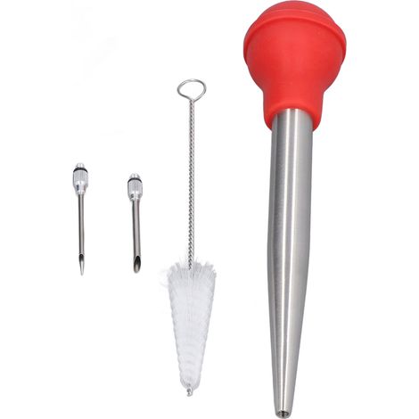 Injecteur de dinde en acier inoxydable avec revêtement en silicone épais et pompe à assaisonnement, rouge, avec raclette de nettoyage (1/5)