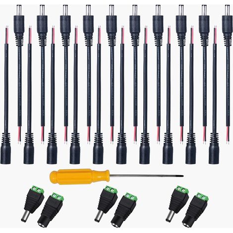 DC Power Pigtail Cable 20AWG 5.5 x 2.1mm Mâle Femelle Connctors, DC Alimentation Queue de Cochon pour Câble Fil de Fiche pour CCTV de Sécurité pour Vidéo Surveiller CCTV Caméra Câble (1/5)