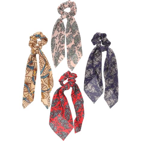 Élastiques à Cheveux Foulard Imprimé Style Bohème en Mousseline Lot de 4 Accessoires pour Cheveux Élégants, Maintien Confortable pour Usage Quotidien (1/5)