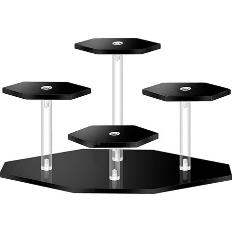 Boîte de rangement hexagonale en acrylique noir, idéale pour exposer des figurines, des bijoux et des parfums. (1/5)