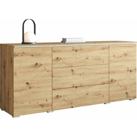 Cómoda Mirfivo 102, Roble Artisan, Con cajones y puertas, Número de cajones: 3, 66x150x40cm, LED