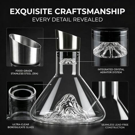 Carafe avec décanteur et filtre intégrés, anti-gouttes, 1500 ml, verre cristal sans plomb, design iceberg, convient aux vins rouges et blancs. (1/4)