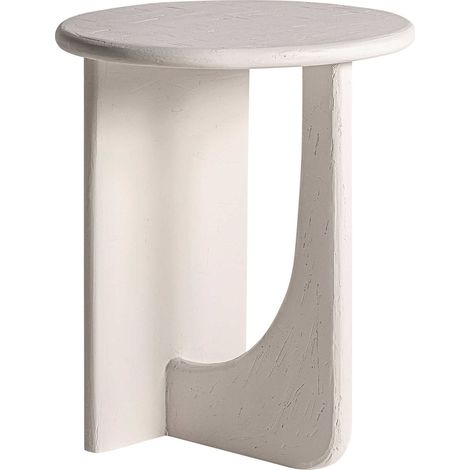 Table d'appoint ronde style contemporain en bois de manguier blanc - Blanc effet bois clair (1/5)