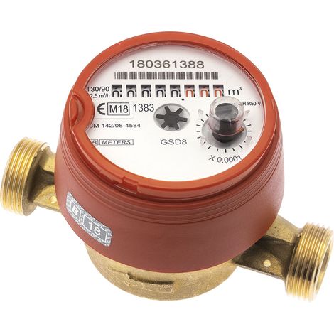 Sferaco – Compteur d'eau chaude pré-équipé télérelevage – Écartement 130 mm – Diamètre 1' (26/34) – Laiton – Classe MID R100 (1/3)