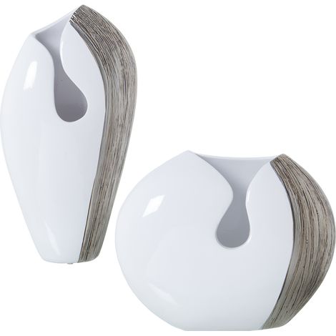 Lot de 2 Vases Blanc/Argent 23X12X38+34X13X28 Cm (1/3)