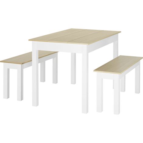 3-teilige Essgruppe mit 2 integrierten Bänken, Platz für 4-6 Personen, modernes Design, Spanplatte