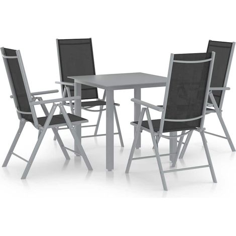 Ensemble à manger de jardin 5 pcs-Salon de jardin aluminium argenté et noir (1/5)