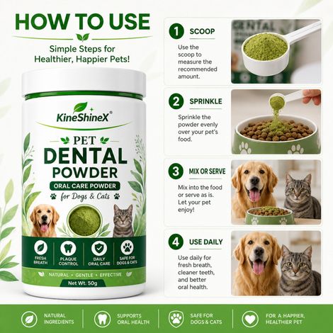 KineShineX Cat and Dog Dental Powder 50g Pet oral care mixed with food powder helps reduce plaque. (1/4)