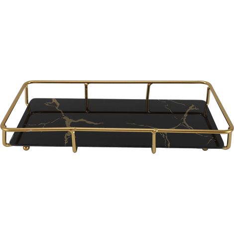 Mensola portaoggetti da bagno, vassoio quadrato nero con decorazioni dorate, modello piccolo