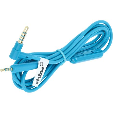 vhbw Cable audio AUX compatible con Bose QuietComfort QC25 auriculares - Cable audio 3,5 mm (clavija jack), micrófono, control remoto, 150 cm, azul