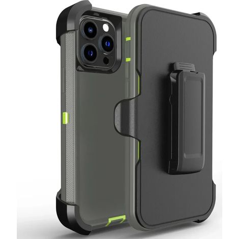 (Gris foncé, iPhone 17) Étui de protection premium 3-en-1 ultra-résistant avec clip ceinture antichoc et armure renforcée (1/5)