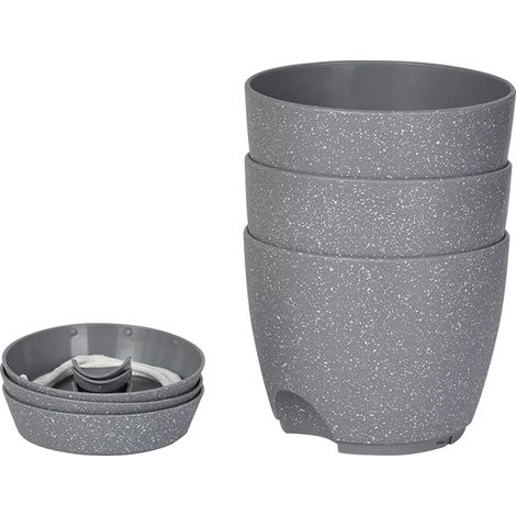 Lot de 3 pots de fleurs à arrosage automatique avec soucoupe, respirants et réutilisables, décoratifs et peu encombrants, pour intérieur et extérieur.