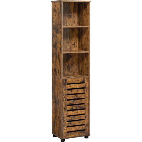 Mueble de baño estantería de almacenamiento armario alto 3 compartimentos abiertos 2 estantes interiores ajustables en altura para salón cocina entrada dormitorio 167 cm marrón rústico 120003501 (1/2)