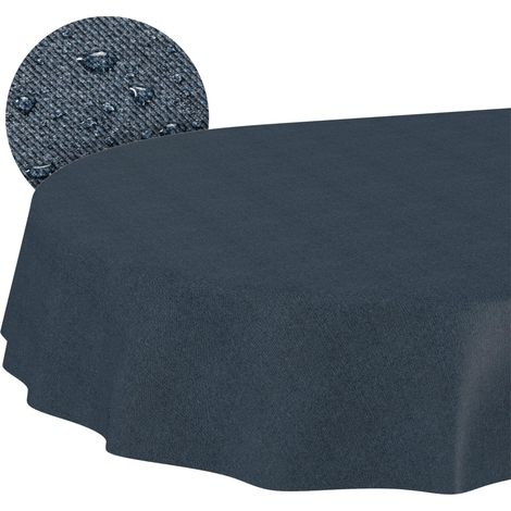 Nappe enduite Bleu foncé Aspect Lin Ovale 160x140 cm Anti-Taches (1/5)
