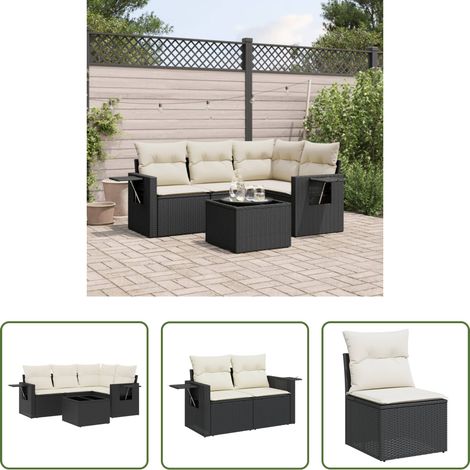 vidaXL Rattanmöbel - 5-tlg. Garten-Sofagarnitur mit Kissen Schwarz Poly Rattan (1/5)