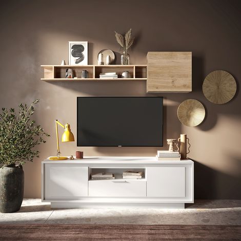 Meuble TV moderne 180 cm laqué blanc mat Rosine