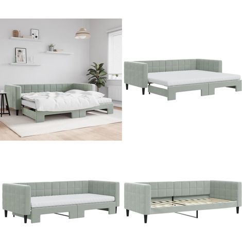 vidaXL Tagesbett Ausziehbar mit Matratzen Hellgrau 90x200 cm Samt (1/5)