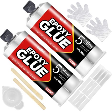 Colle époxy bi-composant 100 ml, adhésif époxy à prise rapide en 5 minutes, kit de résine époxy transparente multifonction pour métal, plastique, bois, céramique, verre, etc (1/5)