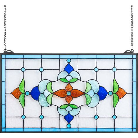 VEVOR Attrape-soleil Vitrail 66,4x40,2 cm, Vitrail Suspendu avec Chaine, Style Tiffany, Rectangle Horizontal, Artisanat Traditionnel Vintage pour la Decoration de la Cuisine et de la Maison Fenetre