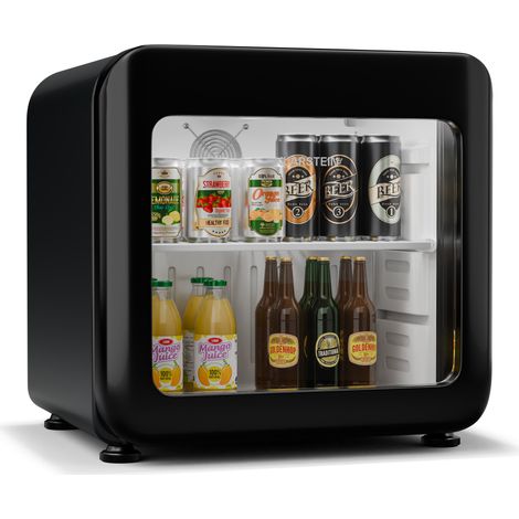 Klarstein Audrey Evo Getränkekühlschrank Mit Glastür - 46L Mini-Kühlschrank, Retro-Design, Doppelt Verglaste Tür, LED-Beleuchtung, 0-10 °C, Energieklasse C, Schwarz (1/4)