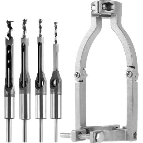 Adaptateur pour foret carré avec 4 forets en carbure et porte-embout carré en carbure pour le travail du bois de précision, kit de burins à mortaiser pour perceuse d'établi (1/5)