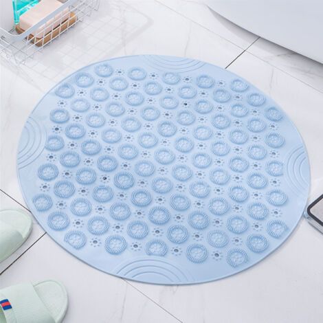 BUNTHAUS Runde Massage-Badematte, rutschfeste Duschmatte, Badezimmermatte, maschinenwaschbare Duschmatte, Badewannenmatte mit Ablauflöchern und Saugnäpfen, 55 x 55 cm, Blau (1/4)