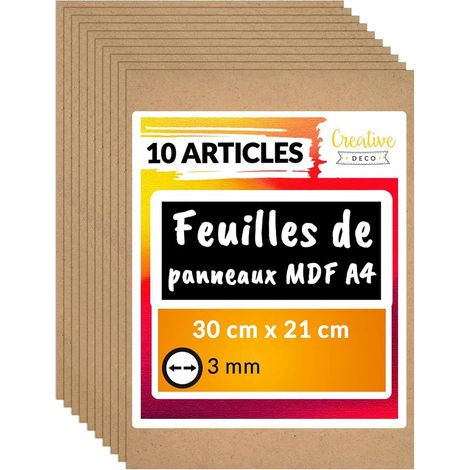 10 Panneaux MDF A4 300x210x3mm Bois Brut pour Découpe Laser