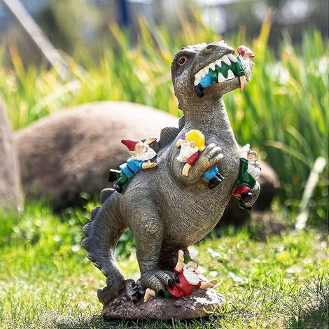 Gartenzwergfiguren, Außendekoration, Zwerge, die Dinosaurier fressen, Gartenkunst