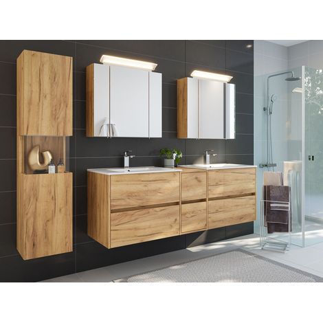 Badmöbelset Taifun 170cm 4tlg mit 2x Spiegelschrank und Seitenschrank eiche gold (1/5)
