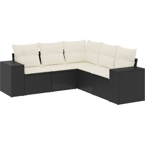 vidaXL Set Divani da Giardino 5 pz con Cuscini in Polyrattan Nero (1/5)