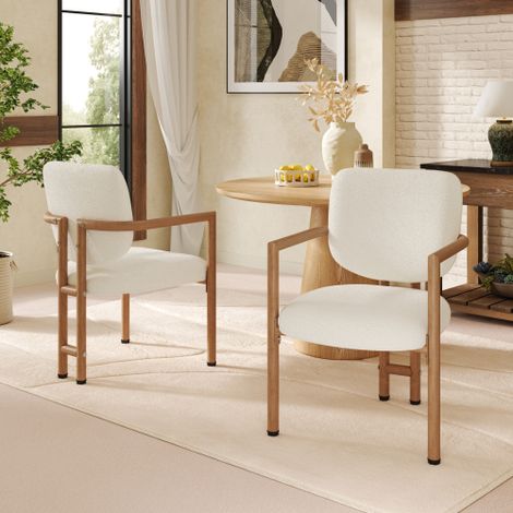 Set of 2 Metal Dining Chairs for Home and Restaurant Use,Stylish Boucle Design in Natural Wood Color,Perfect for Living Rooms and Cafes,Dimensions 61x57.5x90 cm