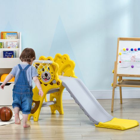Indoor-/Outdoor-Kinderrutsche mit Basketballkorb für Kinder von 18 bis 36 Monaten, gelb, grau