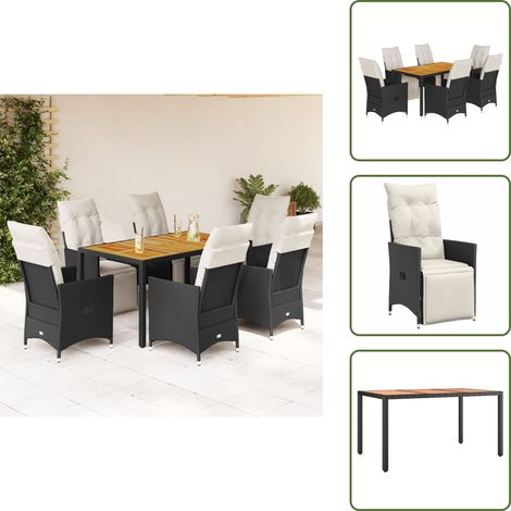 Sitzkissen - vidaXL 7-tlg. Garten-Essgruppe mit Kissen Schwarz Poly Rattan - Rückenkissen (1/5)