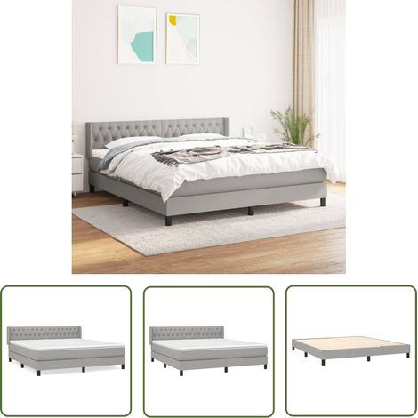 The Living Store Sommier à lattes de lit avec matelas Gris clair 180x200cm Tissu - Lit Plateforme - Lit Tapissier - Literie - Matelas Ressorts Ensachés - Tête De Lit Ajustable (1/5)