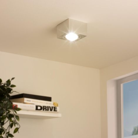 Flacher Aufbaustrahler eckig schwenkbar Deckenleuchte - Farbe: Alu-gebürstet - LED Leuchtmittel: 5W Warmweiß 230V dimmbar 60° (1/5)