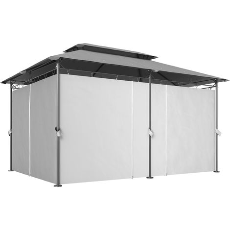 Grand pavillon gris foncé 3x4m 6 colonnes métalliques double toit 12 œillets drainage, structure stable pour grandes réceptions et fêtes extérieures (1/5)