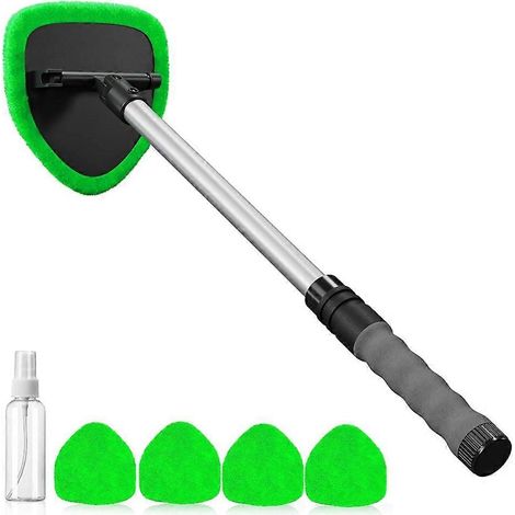 Outil de nettoyage de pare-brise, manche extensible avec 4 lingettes lavables pour le nettoyage des vitres et du pare-brise de voiture (1/5)