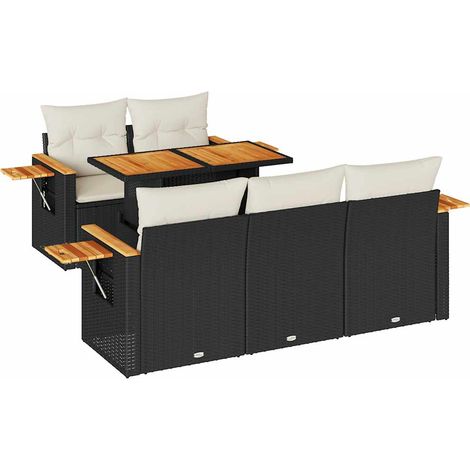 Maison Exclusive - Salon de jardin 6 pcs avec coussins noir résine tressée acacia (1/5)
