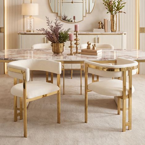 Lot de 4 chaises de salle à manger en chenille, beige et or, 60 x 50 x 76 cm DESVIAE (1/5)
