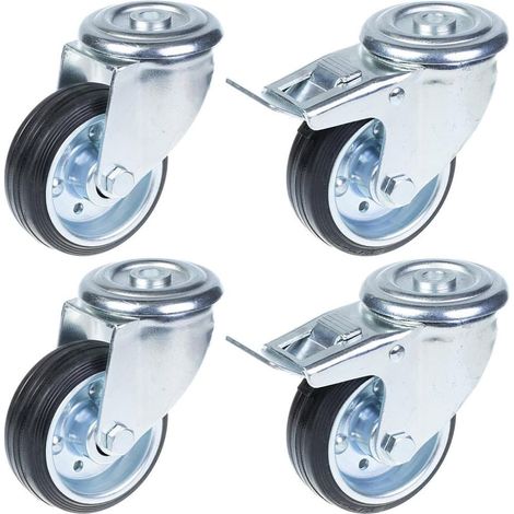 Roulettes de 80 mm (3") avec pneus en caoutchouc, pivotantes et freinées, capacité de charge de 280 kg, lot de 4 (1/5)