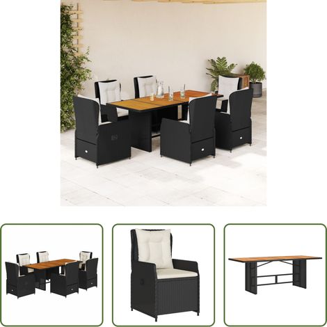 Gartenstuhl - 7-tlg. Garten-Essgruppe mit Kissen Schwarz Poly Rattan (1/5)
