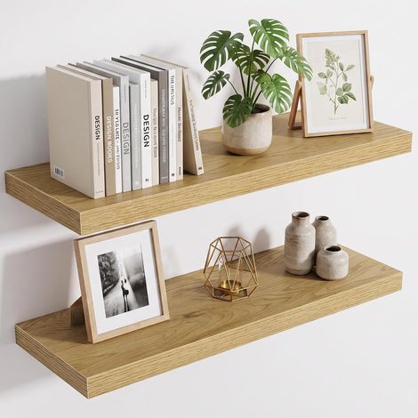 Étagère Murale en Bois, Profondeur Extra de 25 cm, Longueur 80 cm, Tablette Murale pour Salon, Salle de Bain, Chambre, Cuisine, chêne, Lot de 2 (1/5)