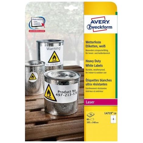 Avery Papier, Folien, Etiketten Blanco Etiqueta para impresora autoadhesiva (1/4)