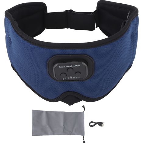 Masque de sommeil Bluetooth 5.2 avec écouteurs intégrés, casque audio sans fil 3D pour dormir sur le côté, bruit blanc réglable et minuterie, couleur bleue (1/5)