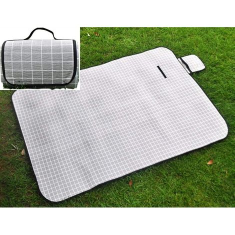 Couverture de pique-nique lavable en coton et lin 200 x 150 cm XXL avec doublure thermique imperméable en PEVA (1/5)