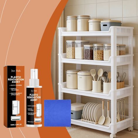Nettoyant pour plastique jauni, produit nettoyant pour boîtiers d'appareils électroménagers : élimine les taches, la poussière et les reflets – 100 ml de nettoyant + 1 serviette (1/5)