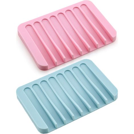 Lot de 2 égouttoirs en silicone, accessoires de salle de bain pour savon et autres produits de nettoyage, rose et bleu-AquaForge (1/5)