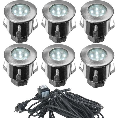 Lumihome – Kit complet de 6 mini spots encastrables 0.3W 12V – IP67 – blanc froid 6000K – pour intérieur et extérieur – transformateur inclus (1/4)