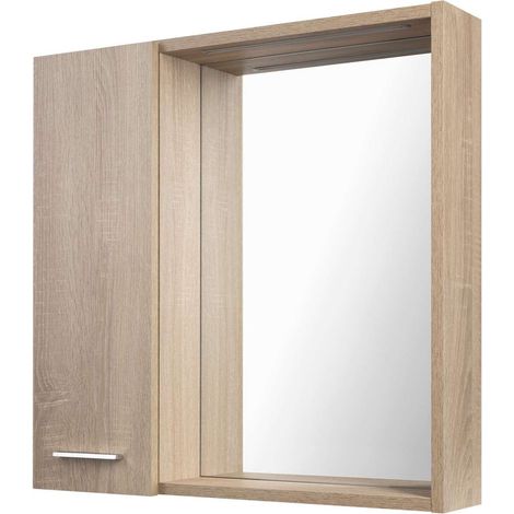 Aqualine Zoja - Armario con espejo e iluminación LED, 60x60x14 cm, 1 puerta, izquierda, roble platino 45027S (1/4)